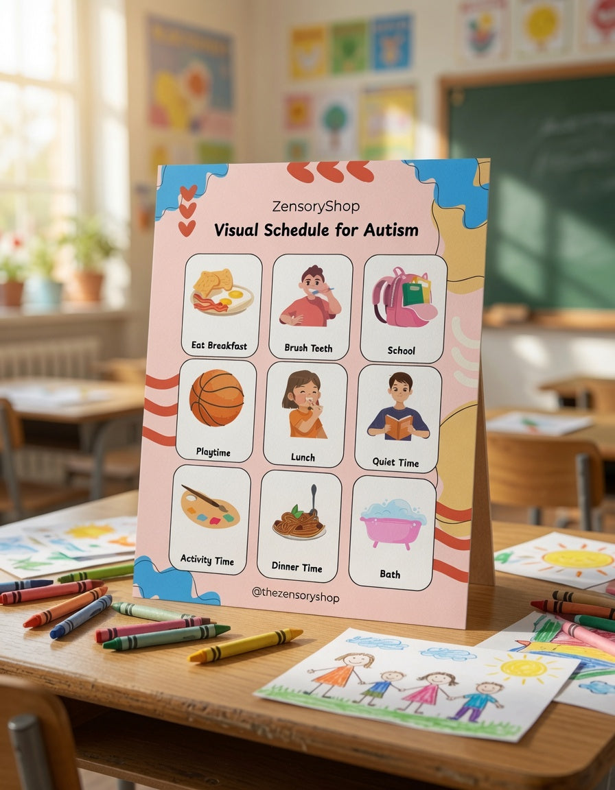 Illustrated routine cards from the printable visual schedule for autistic and ADHD children