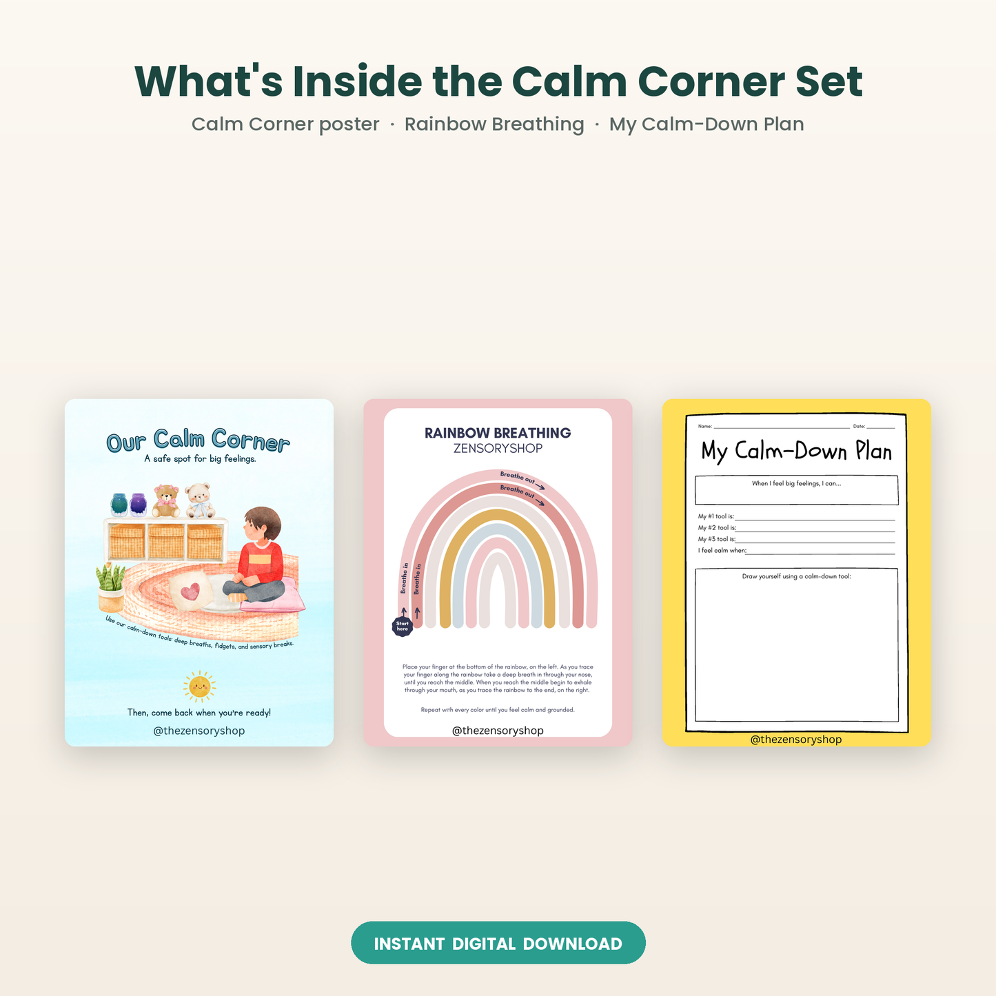 Calm Down Corner Bundle — 3 Printable Self-Regulation Tools