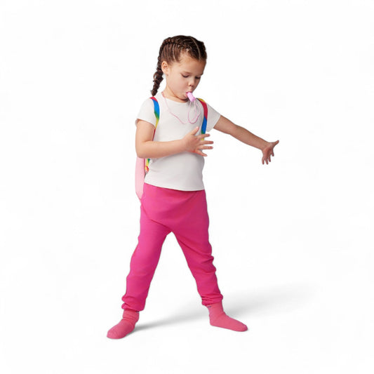 Pink sensory-friendly bamboo kids' joggers, tagless and seamless