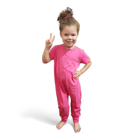 Pink bamboo sensory-friendly kids' playsuit, tagless and seamless