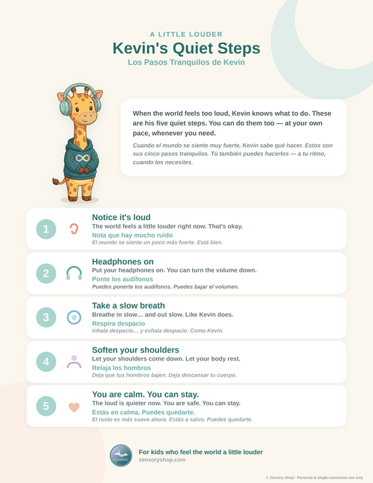 Kevin's Quiet Steps — Bilingual Calm-Down Poster (EN/ES)