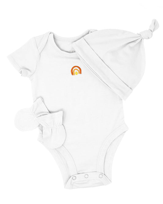 Bamboo baby onesie essential set with matching hat and mittens