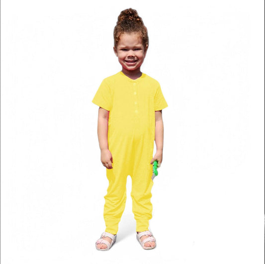 Yellow bamboo sensory-friendly kids' playsuit, tagless and seamless